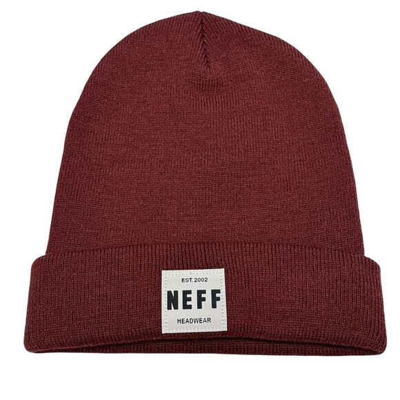 Neff Beanie Unisex OS Logo Burgundy Knit Patch Winter Cuffed NEW - Picture 1 of 9